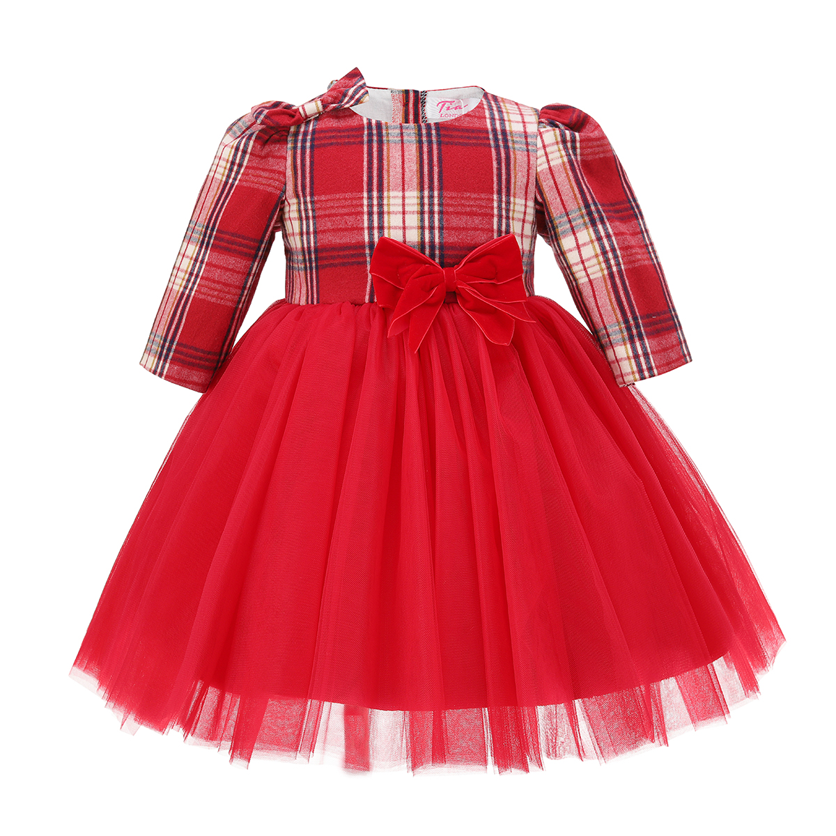 Red & White Tartan Tulle Christmas Dress 3-24M