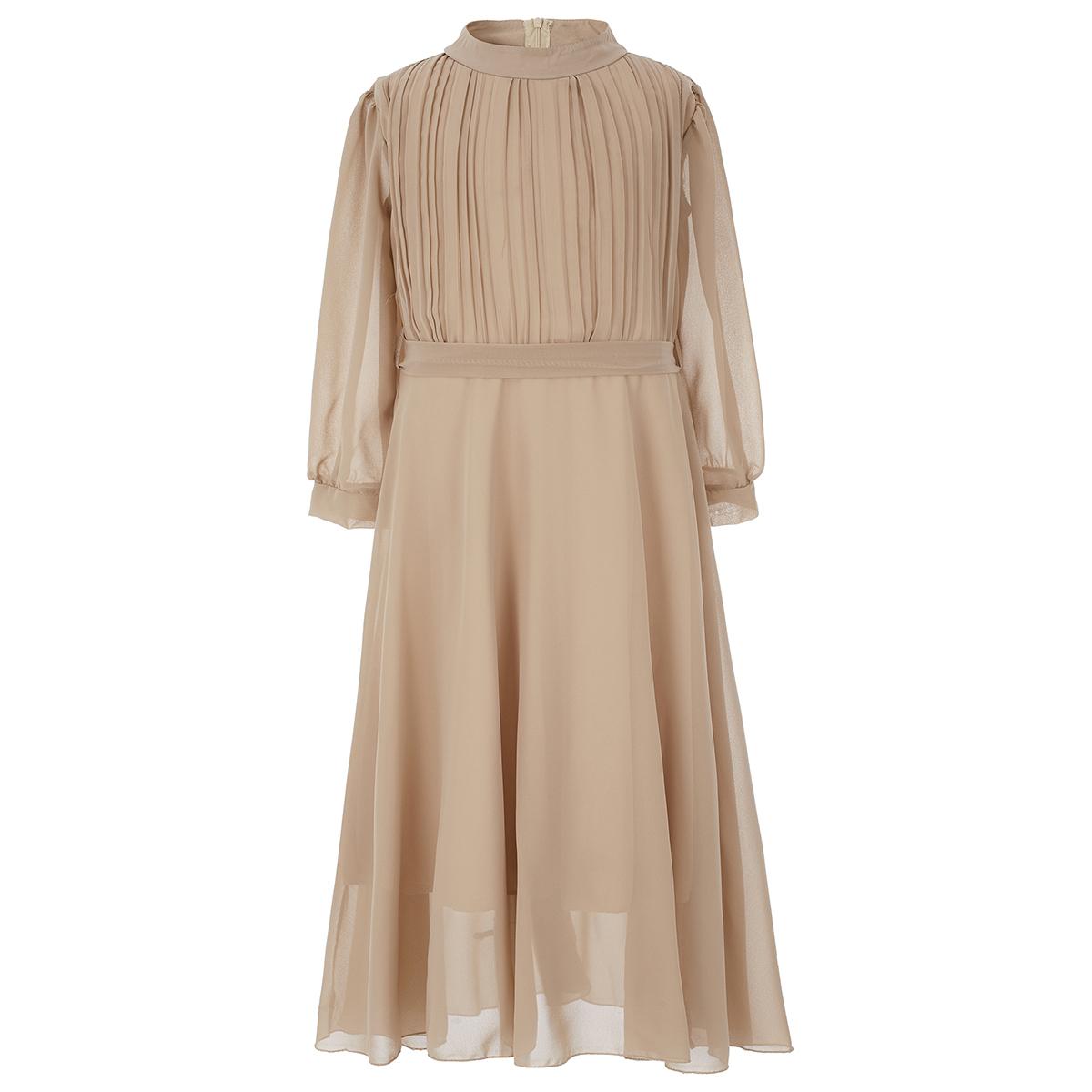 Beige Pleat Chiffon Maxi Dress 5-13